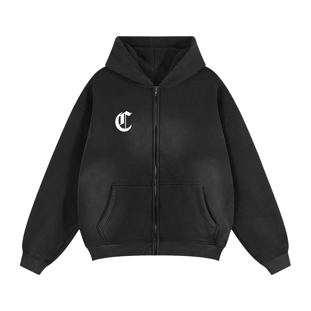 MEDIEVAL SUNFADE BOXY ZIPPED HOODED SWEATSHIRT